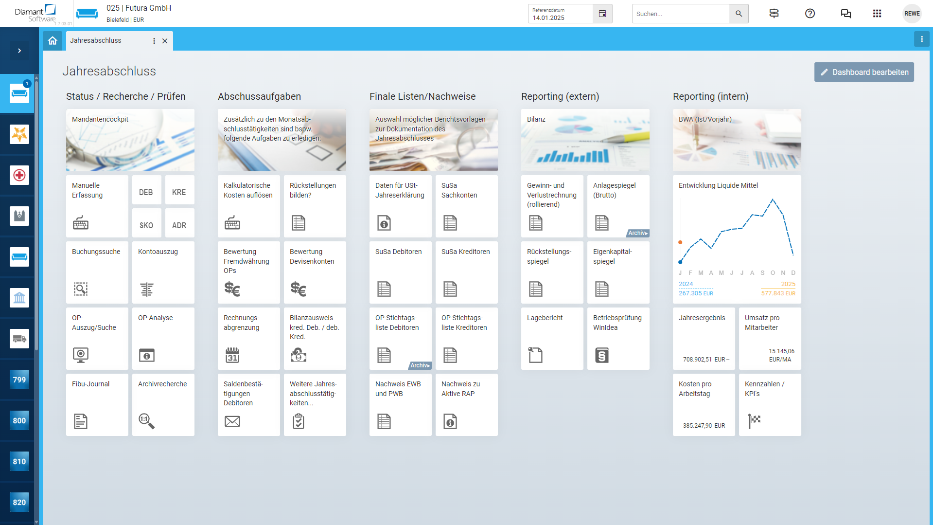 Jahresabschluss in Diamant/4 - Übersichtliches Dashboard mit allen ToDos
