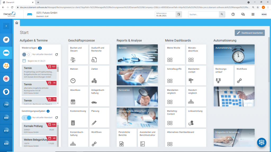 Startseitendashboard Diamant/4